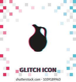 Milk pitcher  glitch effect vector illustration. Simple jug icon.