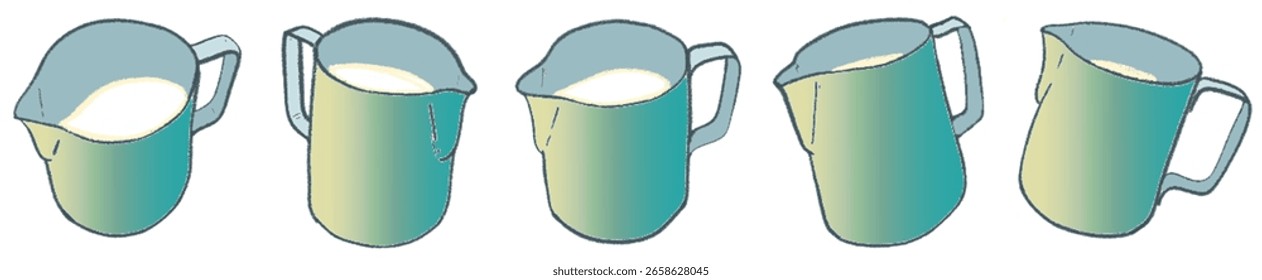 Leite Pitcher Gradient Series: Jaleco de água estilo laboratório desenhado à mão e conjunto de xícara de medição para café, química e ferramentas de cozinha