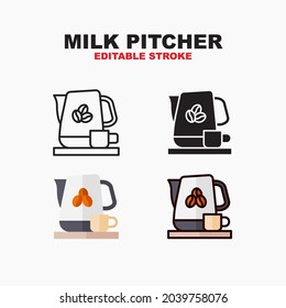 Milk Pitcher icon symbol set of outline, solid, flat and filled outline style. Isolated on white background. Editable stroke vector icon.