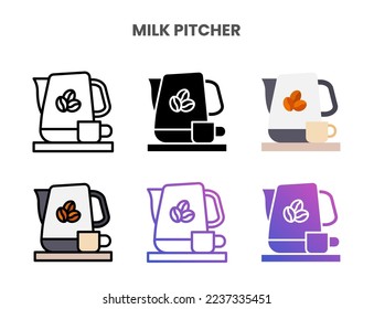 Milk Pitcher icons vector illustration set line, flat, glyph, outline color gradient. Great for web, app, presentation and more. Editable stroke and pixel perfect.