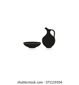 Milk pitcher illustration. Flat jug and bowl icon.