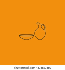 Milk pitcher illustration. Flat jug and bowl icon.