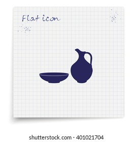 Milk pitcher illustration. Flat jug and bowl icon.