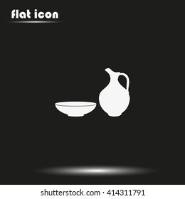 Milk pitcher illustration. Flat jug and bowl icon.