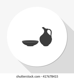 Milk pitcher illustration. Flat jug and bowl icon.