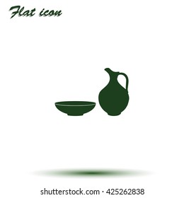 Milk pitcher illustration. Flat jug and bowl icon.