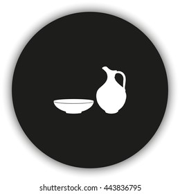 Milk pitcher illustration. Flat jug and bowl icon.