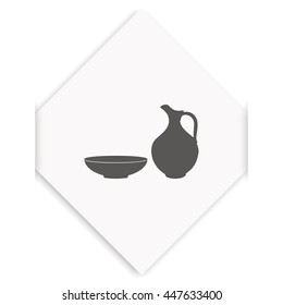 Milk pitcher illustration. Flat jug and bowl icon.