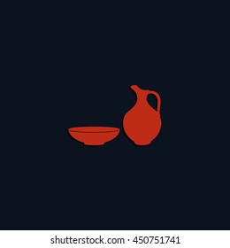 Milk pitcher illustration. Flat jug and bowl icon.