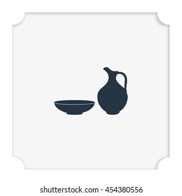 Milk pitcher illustration. Flat jug and bowl icon.