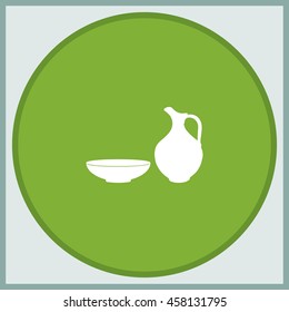 Milk pitcher illustration. Flat jug and bowl icon.