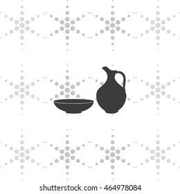 Milk pitcher illustration. Flat jug and bowl icon.