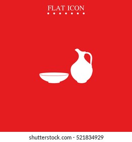 Milk pitcher illustration. Flat jug and bowl icon.