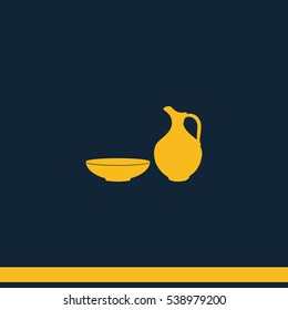 Milk pitcher illustration. Flat jug and bowl icon.
