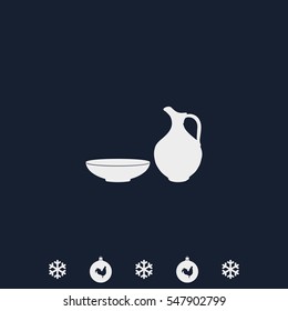 Milk pitcher illustration. Flat jug and bowl icon.