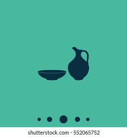 Milk pitcher illustration. Flat jug and bowl icon.