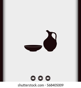 Milk pitcher illustration. Flat jug and bowl icon.