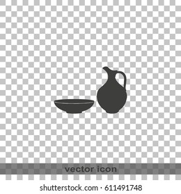 Milk pitcher illustration. Flat jug and bowl icon.