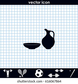 Milk pitcher illustration. Flat jug and bowl icon.