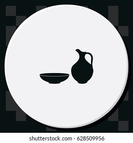 Milk pitcher illustration. Flat jug and bowl icon.