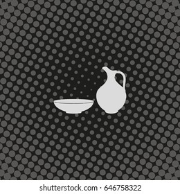 Milk pitcher illustration. Flat jug and bowl icon.