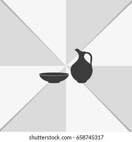 Milk pitcher illustration. Flat jug and bowl icon.