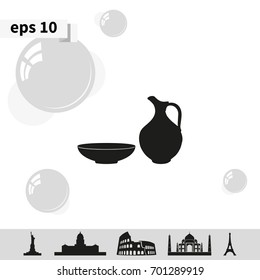 Milk pitcher illustration. Flat jug and bowl icon.