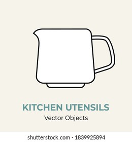 Milk pitcher jug creamer simple form vector illustration. Vector line illustration isolated logo icon cafe menu banner flayer. Dishware logo coffee shop. Silhouette small pitcher isolated background