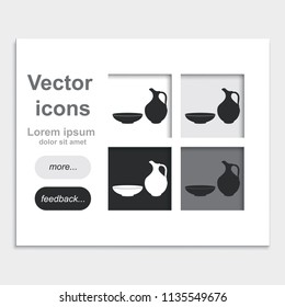 Milk pitcher placed on web page template flat vector illustration. Simple jug and bowl icon.