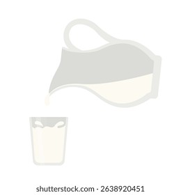 milk pitcher pouring into glass flat cartoon illustration
