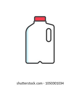 Milk plastic bottle flat line colored icon.