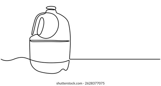 milk plastic container continuous one line drawing, Gallon Of Milk Icon, Big Plastic Bottle ,Gallon continuous one line drawing vector illustration, Bottle of milk design.