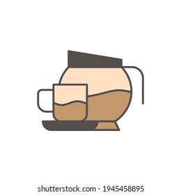 milk pot and coffee icon in color icon, isolated on white background 