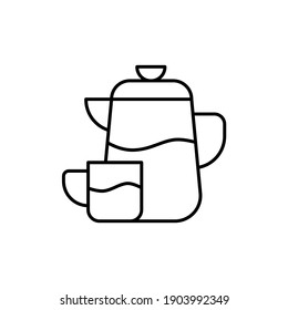 milk pot and coffee icon in flat black line style, isolated on white 