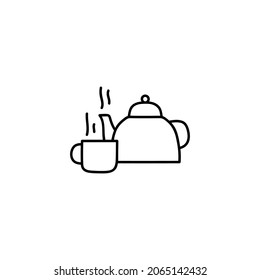 milk pot and coffee icon in flat black line style, isolated on white 