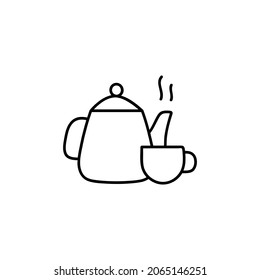 milk pot and coffee icon in flat black line style, isolated on white 