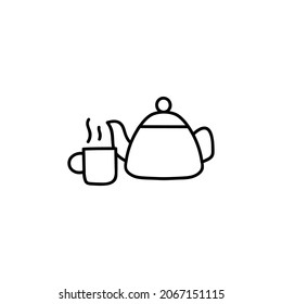milk pot and coffee icon in flat black line style, isolated on white 