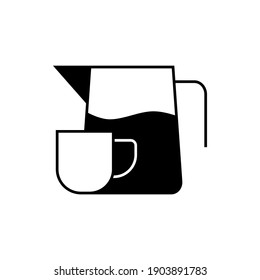 milk pot and coffee icon  in solid black flat shape glyph icon, isolated on white background 