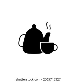 milk pot and coffee icon  in solid black flat shape glyph icon, isolated on white background 