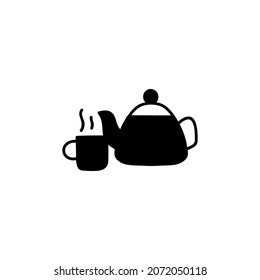 milk pot and coffee icon  in solid black flat shape glyph icon, isolated on white background 