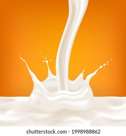 Leche, vierta una corriente de leche, ilustración vectorial 3d