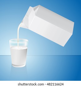 Milk Poured Out Of A Milk Carton. Vector. 