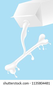 Milk pouring Bone shape from box, World Milk Day concept 3D virtual design illustration isolated on blue background with copy space, vector eps 10