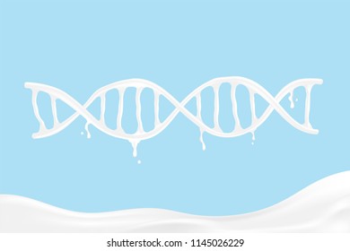 Milk pouring DNA shape, World Milk Day concept 3D virtual design illustration isolated on blue background with copy space, vector eps 10