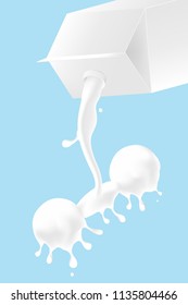 Milk pouring Dumbbell exercise shape from box, World Milk Day concept 3D virtual design illustration isolated on blue background with copy space, vector eps 10