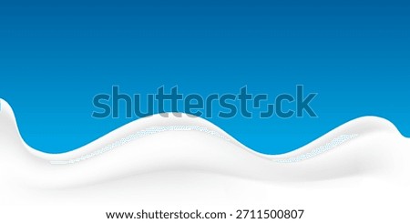 Milk pouring forms waves or ripples, a design element for advertisement. World Milk Day. Milk wave on blue background. Vector illustration.