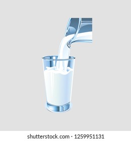 Milk pouring from a jug into a glass. Vector illustration