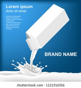 Milk Pouring Out Of Realistic White Carton Box Vector Illustration.