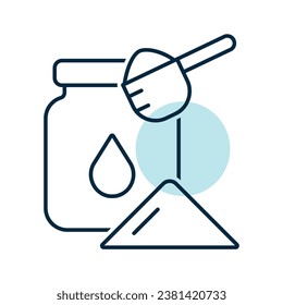 Leche en polvo enlatada e icono vectorial de cuchara. Signo de producto lácteo. Símbolo gráfico para cocinar diseño de sitio web y aplicaciones, logotipo, aplicación, interfaz de usuario