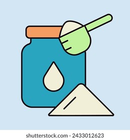 Milk powder canned and spoon vector icon. Dairy product sign. Graph symbol for cooking web site and apps design, logo, app, UI